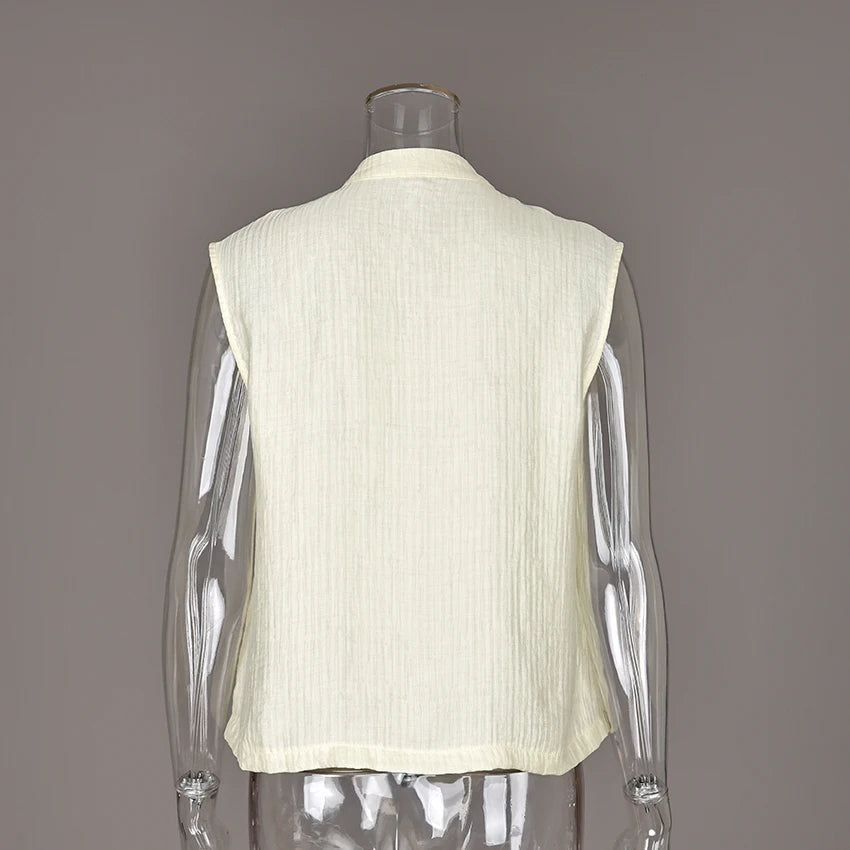 Linad Vintage Chinese Knot Stand Collar Vest Female Street  Apricot Stand Collar Tank Tops Summer Casual Sleeveless Tops 2026