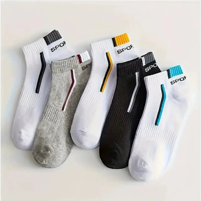 5pairs of Men's Women's Seasonal Fashionable Sports Socks with Striped Cotton Sweat Absorbing Breathable Comfortable Ankle Socks