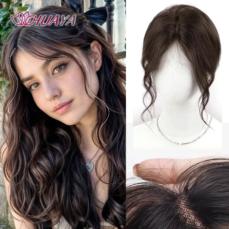 Invisible Middle-part Bangs For Girl Synthetic Hair Topper Clips on Fringe Hairpiece With Two Sides Temple Natural Fake Bangs