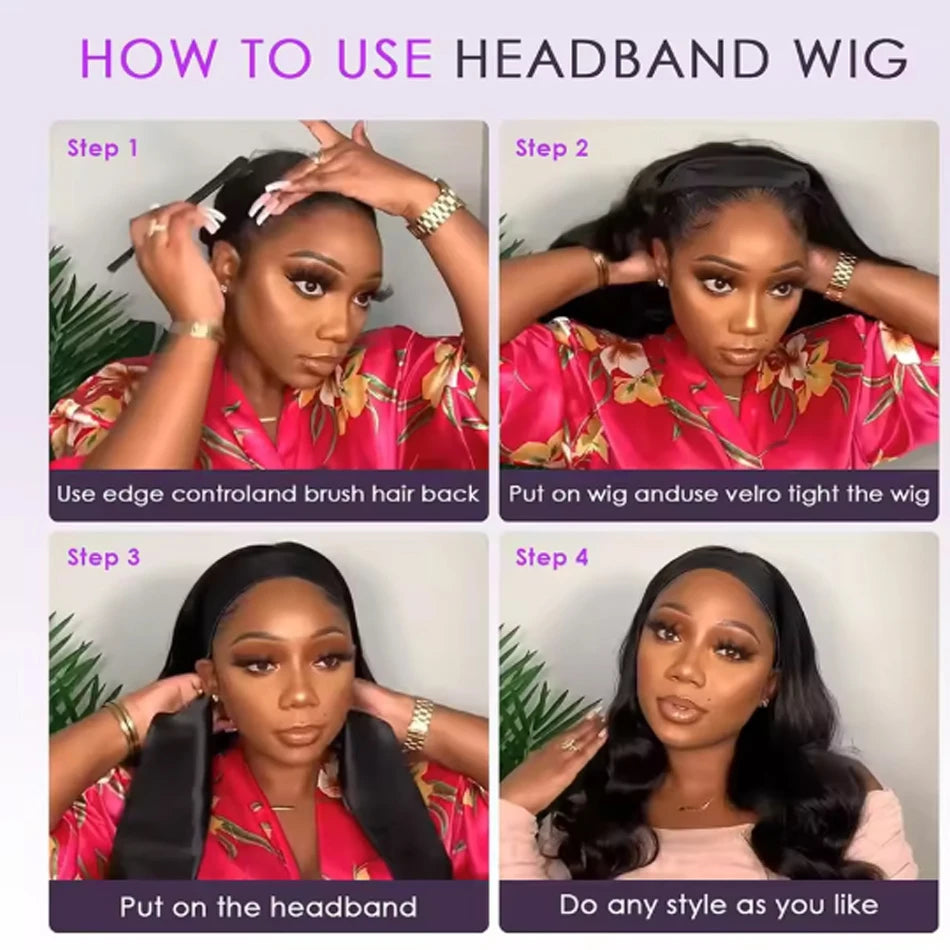 Headband Wig Human Hair Body Wave None Lace Front Wig Human Hair Machine Made Wigs Glueless Wavy Virgin Hair Headband Half Wigs