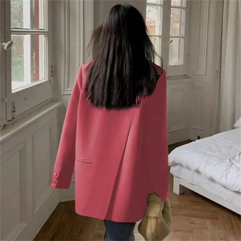Back Slit Design Blazer Coat For Women Casual Korean Streetwear Chic Long Sleeve