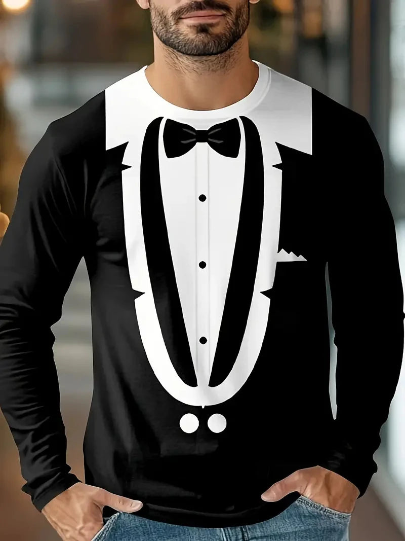 Realistic Suit Tuxedo 3D Print T Shirts Men Long Sleeve Casual Fashion T-shirt Sweatshirt Breathable Streetwear Cosplay Tshirt