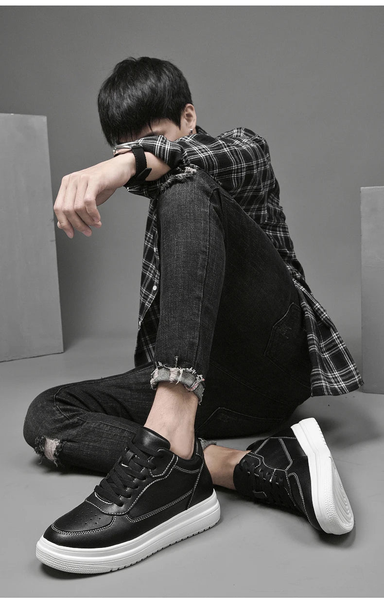 6 8 10cm Height Increasing Men Shoes High Quality Casual Leather Shoes Lace Up Platform Vulcanized Shoes Luxury Sneakers for Men
