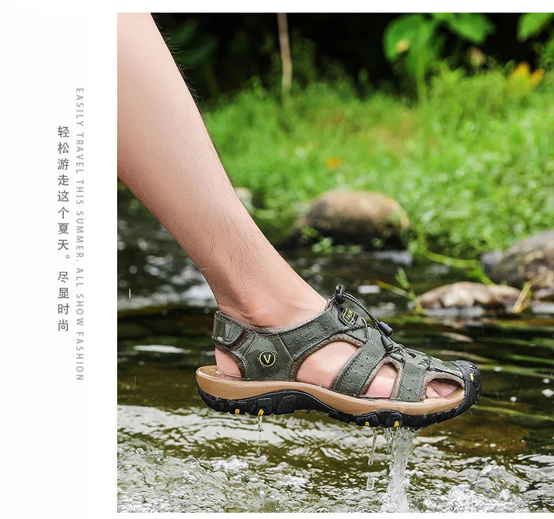 2026 Men Sandals Genuine Leather Mens Casual Shoes Outdoor Men Leather Sandals for Men Beach Shoes Roman mens Shoes