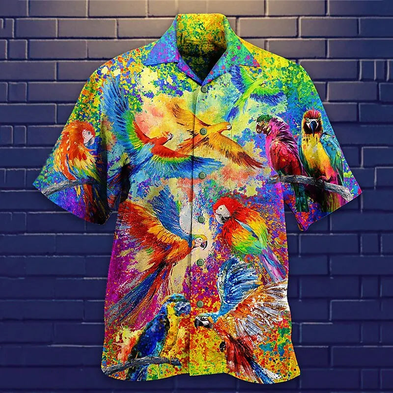 Summer Floral Parrot 3d Print Shirt Men Women Fashion Shirts Single-Breasted Short Sleeve Hawaiian Shirts Blouse Men's Clothing