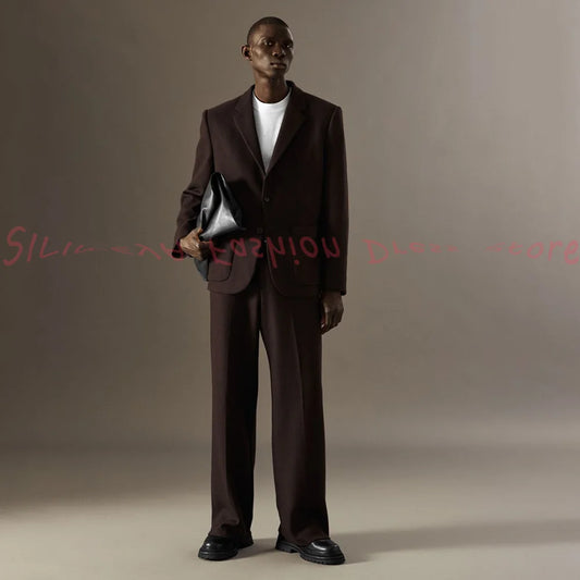Loose Casual Men Suit Sets 2 Pieces Jacket Pants Business Blazer Set Social Party Fashion Trousers Roupas Masculino