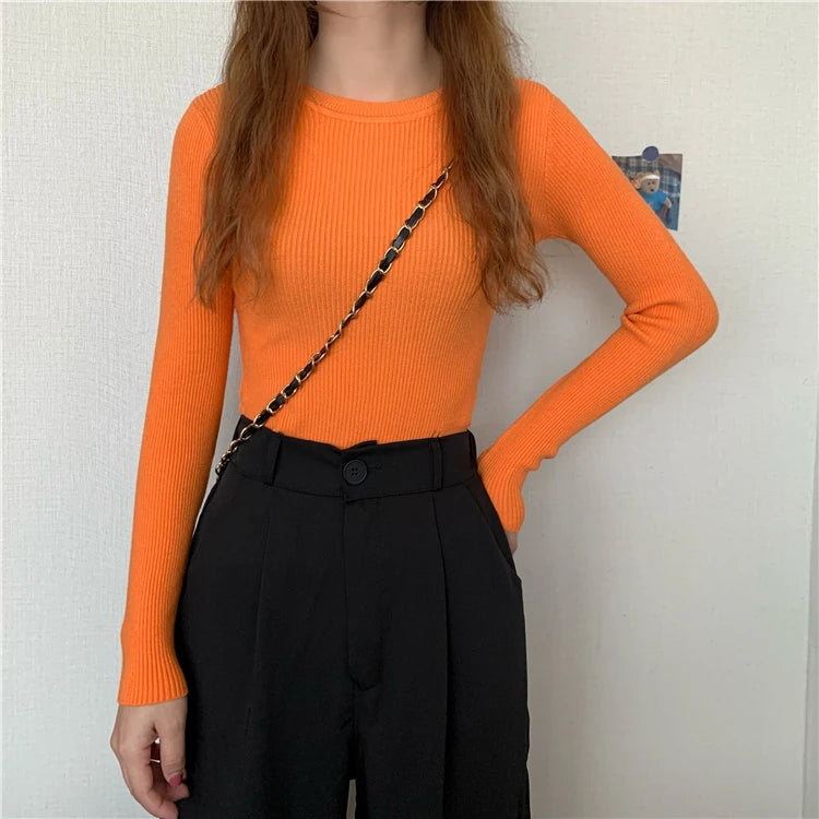 2026 New Women Sweater Autumn Winter Long Sleeve Pullover Basic Top Fashion O-neck Elastic Female Winter Solid Knitted Jumper