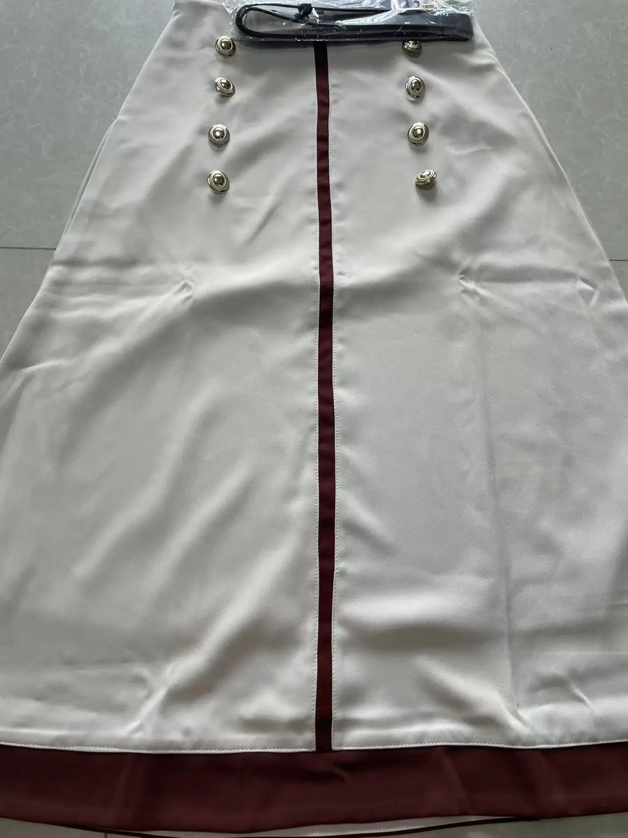 New Elegant Offie Lady Skirt Women Fashion Design Beaded Double-breasted High Waist A-line Patchwork Skirts Jupe with Belt BAZAARHUBO