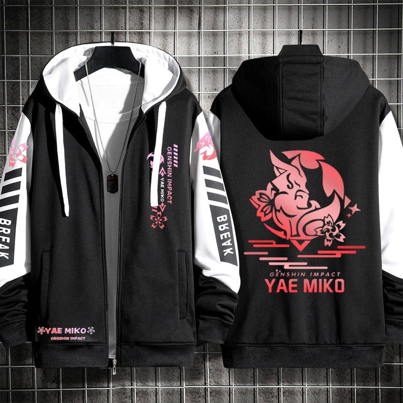 Anime Genshin Impact Yae Miko Cosplay Costumes Unisex 3D Hoodie Sweatshirt Zipper Hooded Jacket Outerwear