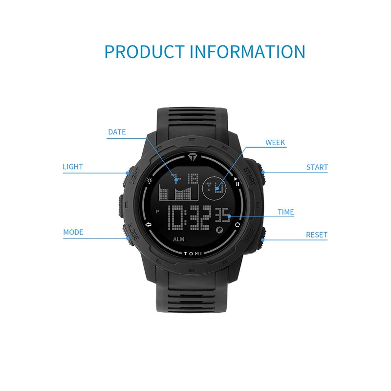 TOMI Sports Watch Digital Watch Multi functional Waterproof Stop Watch Student Sports Electronic Watch Children's Gift