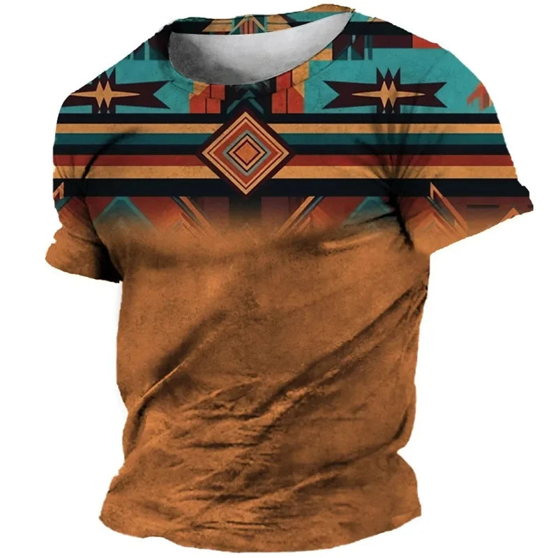 African National Pattern Tshirts Summer Fashion Street Casual Boys Kids Round Neck Short-Sleeved T-Shirt Daily Oversized Tops