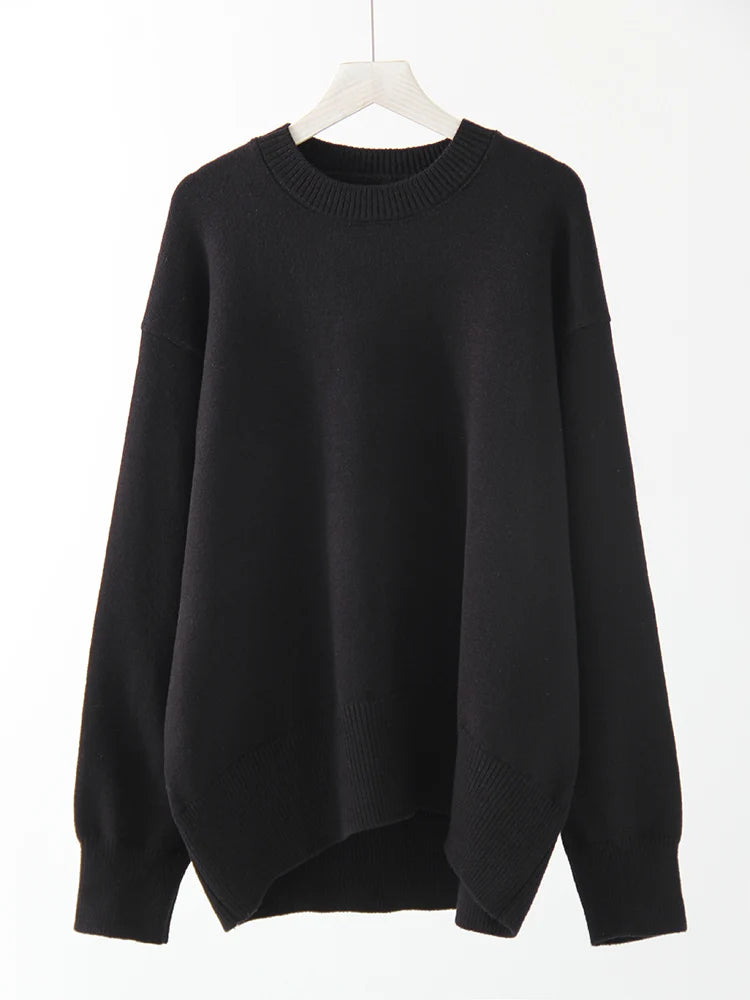 Oversize Burgundy Womens O Neck Knitwear Sweater Warm Winter Pullover