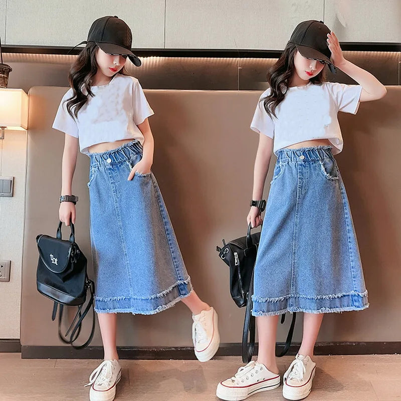 School Girls Denim Skirt Spring Summer New 2025 Casual Skirt for Children Fashion Teenage Kids Skirt 9 13 14 Years