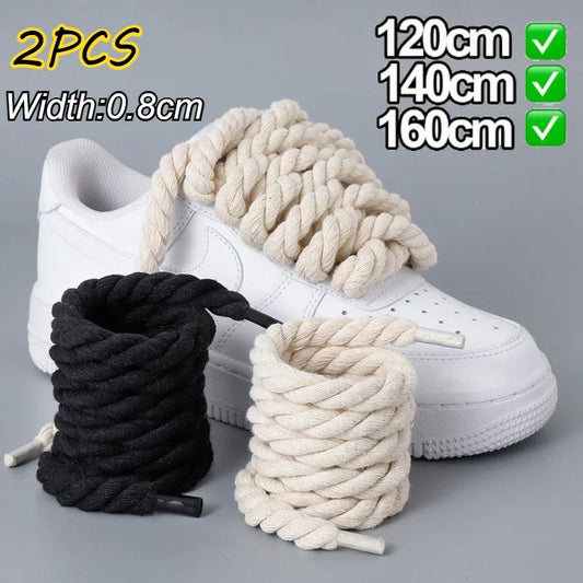 1/8Pair Round Thick Rope Laces Polyester Cotton High Quality Solid Color Laces 0.8cm 120/140/160cm Width Colorful Bold Shoelaces