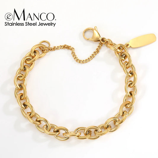 EManco Punk Stainless Steel Chain Bracelet Handmade Chain Fashion Jewelry Women Gift Wedding Bracelet Birthday Party