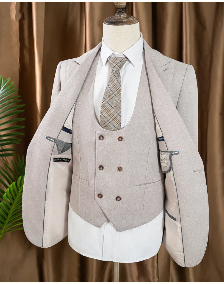 Turkish style man Suit 3 Piece set Jacket+vest+Pants Slim Fit Formal Office aLeisure Banquet Groomsman Set Groom's Wedding Dress