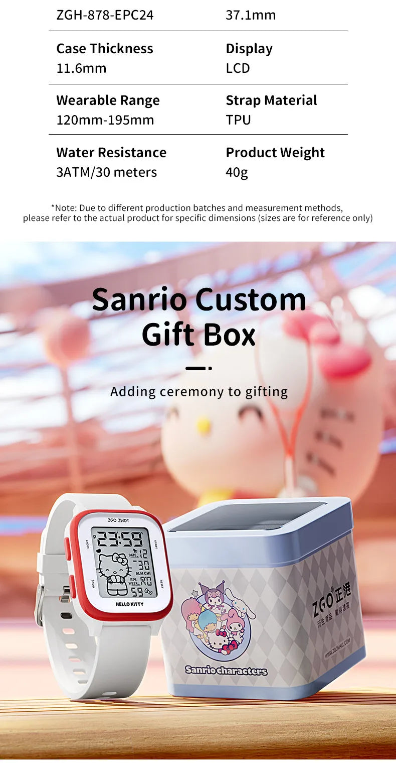 ZGO X Sanrio Hello Kitty Watch For Girls Student Kids' Electronic Watches Waterproof Sports Wristwatch Girl Child Gift Box 878