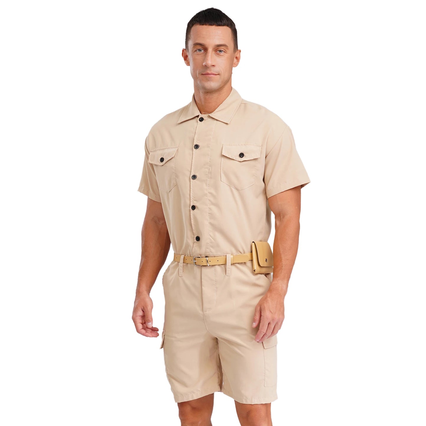 Mens Overalls Work Cargo Jumpsuit with Purse And Belt Workshop Uniform Multi-pocket Shorts Bottom Coveralls Rompers Work Wear