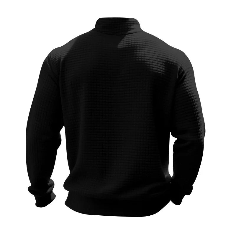 2025 Half-Zip Sweatshirt for Men, Autumn and Winter Jacquard Small Check Stand Collar Casual Pullover Fashion Men's Sweatshirt