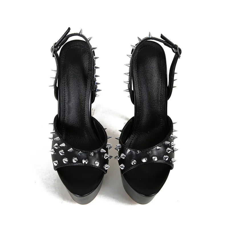 Liyke Brand Design Metal Rivet Open Toe Pink High Heels Platform Sandals For Women Summer Fashion Back Strap Party Dress Shoes