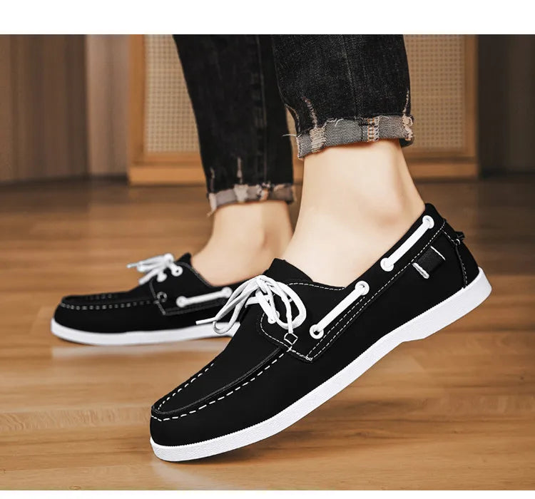 Men Loafers Strap Design Boat Shoes PU Leather High Quality Comfortable Slip-On Soft Flat Driving Shoes For Male Plus Size 40-48