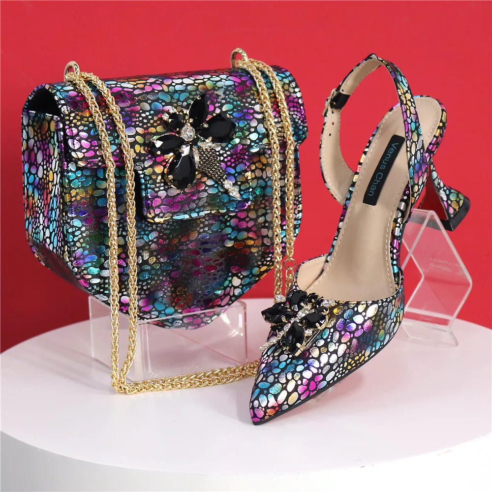 Italian Design African Ladies Party Shoes and Bag Nigerian Fashion Lace Mini Bags and High Heel Pointed Shoes