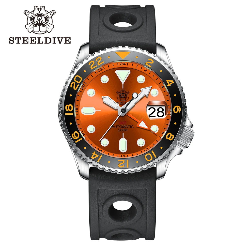 STEELDIVE Top Brand New Arrival SD1994 200M Waterproof Super Luminous Ceramic Bezel NH34 GMT Automatic Chronograph Dive Watches