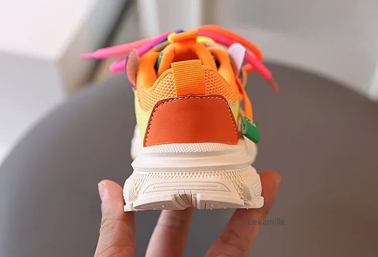 Kids Casual Sports Sneakers Soft Non-slip Sole Comfortable Walking Shoes for Boys Girls Autumn Colorful Style