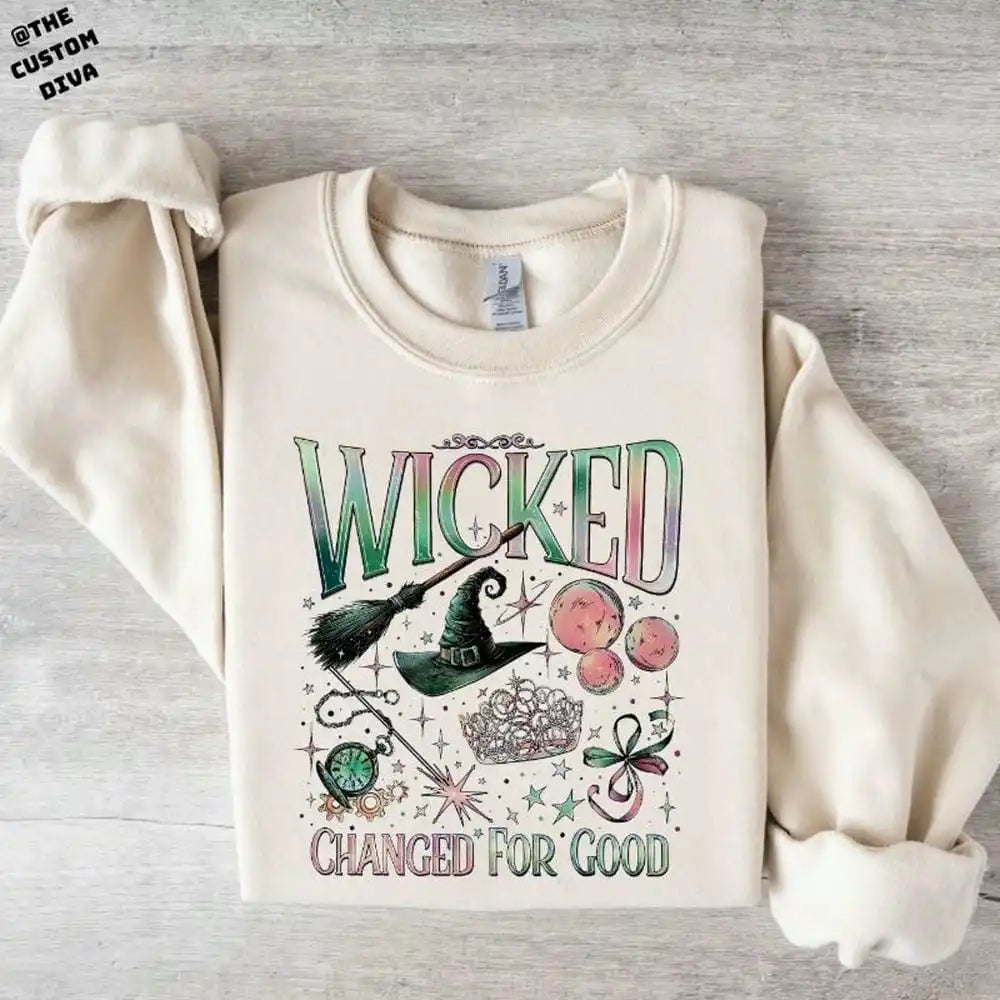 Wicked Changed for Good Sweatshirt Book Lover Gift Defy Gravity Sweatshirt Women Basic Tops Loose Vintage Fleece Sweatshirts