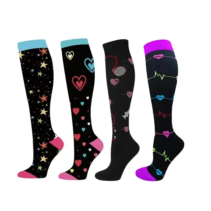 4 Pairs Compression Socks 20-30mmhg High Stockings Men Women Sports Socks For Marathon Cycling Varicose Veins Pregnancy Nursing