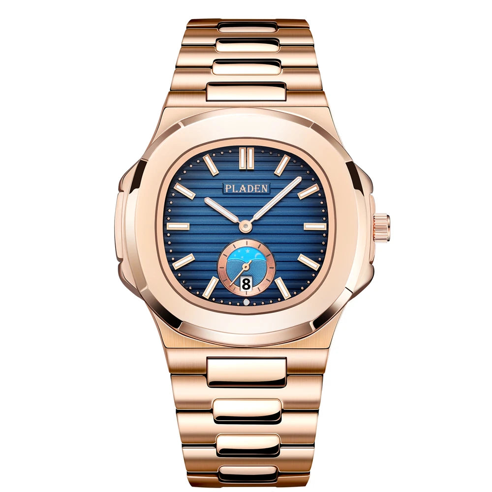 PLADEN Men's Quartz Watch Stylish Business Wristwatches Stainless Steel Calendar Waterproof Watches For Male High Quality New