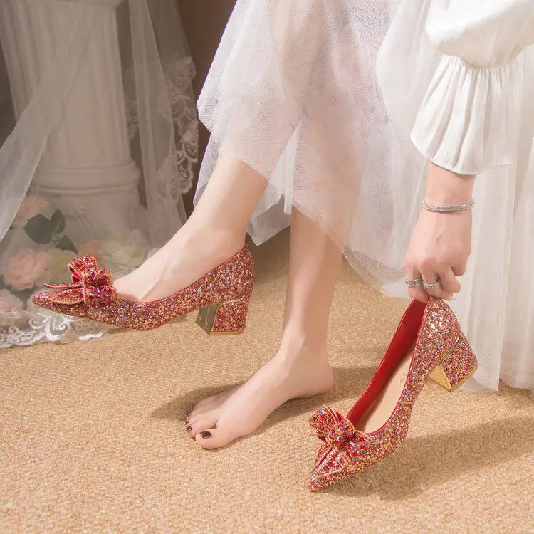 Women's Summer Footwear Stilito Rhinestone Shoes for Woman 2025 with Wedding Bride Genuine Mark Chic and Elegant A Comfortable E