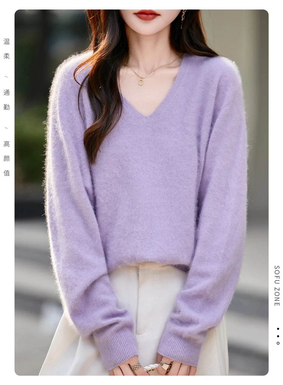 WinvyNee Women Tops Brushed Cashmere Wool Sweaters Winter V Neck Pink Warm Causal Knitted Tops Pullovers Solid Jumpers A1713002A