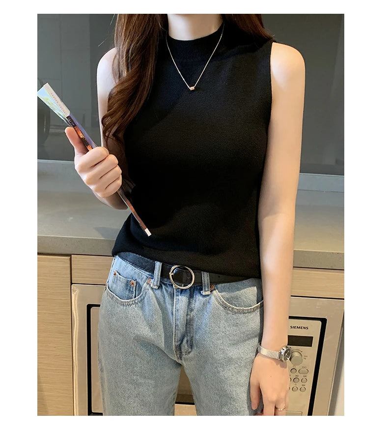 AOSSVIAO 2026 Summer Versatile Knit Sleeveless Tops Women Basic Solid Tank Tops Casual O-neck Slim Thin Tees Female Tops Vest