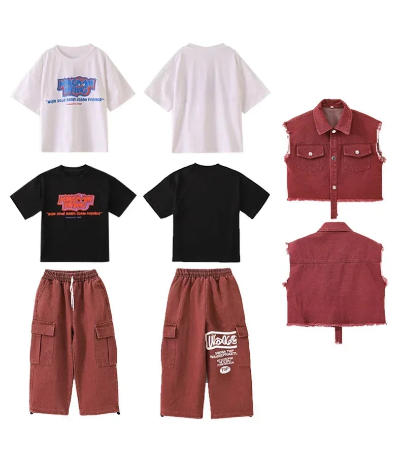 Children Hip Hop Jazz Fashion Show BoyGirl Loose Vest Baggy Pan t T-shirt Suits Sets Dance Performance Clothes Kids Tracksuits