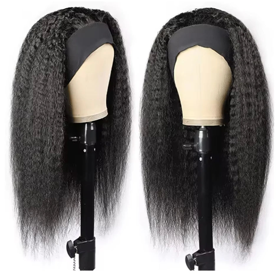 Kinky Straight Headband Wig Remy Human Hair Wig Ready To Wear Peruvian Yaki Straight Headband Isee Human Hair Wig for Women