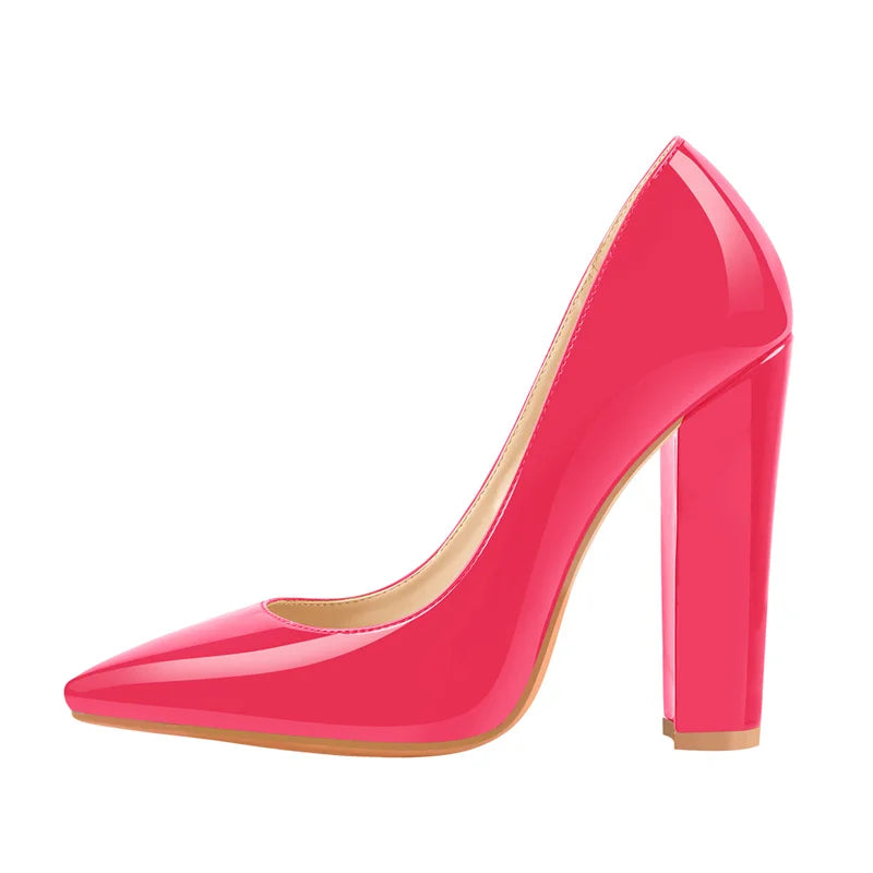 Richealnan Women Pointed Toe  Classic Slip On High Heels Thick Shoes Wedding Office Dress Big Size Chunky Lady  Block Pumps