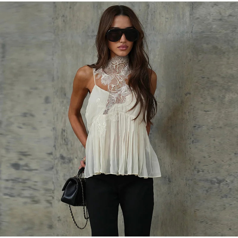 Lace Women's Top Cami Tank Top Cutout Bandeau Cami Ruched Hem Design Solid Minimalist Design 2026 Summer Style