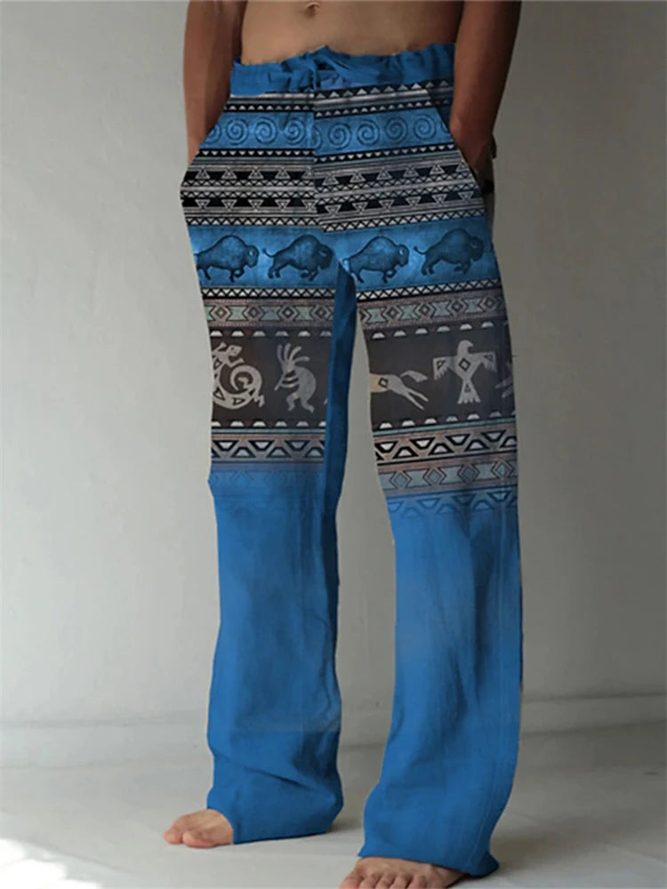 Vintage Loose Patchwork Print Men's Pants Summer Thin Casual Men's Pants Travel Vacation Casual Pants Men's Clothing Sweatpants