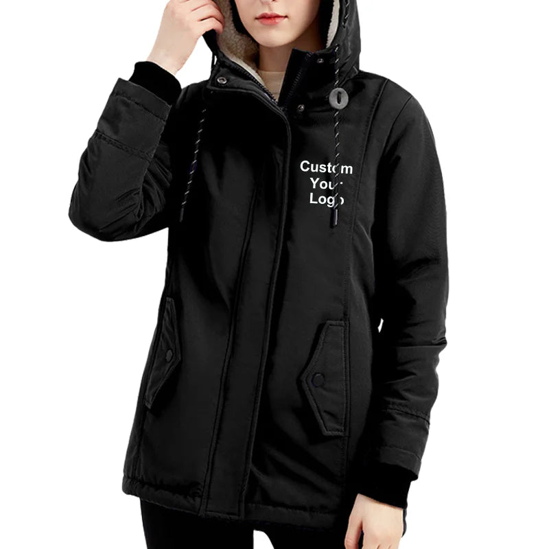 Winter warm coat Women's solid plush thickened jacket Outdoor hiking hooded windproof parka coat
