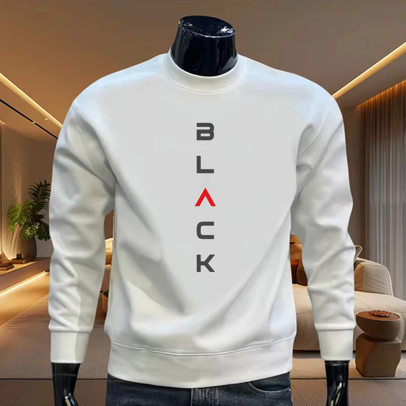 Black Letter Printed Mens Hoodie Classic Crew neck Long Sleeve Pullover Sweatshirt Autumn Spring Casual Warm Fashion Daily Wear BAZAARHUBO
