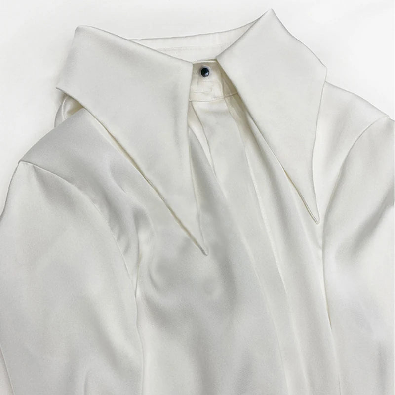 Stylish Elegant Turn Down Collar White Long Sleeve Satin Shirts Fashion Woman Vintage Blouse 2024 Office Lady Tops Blusas 16946