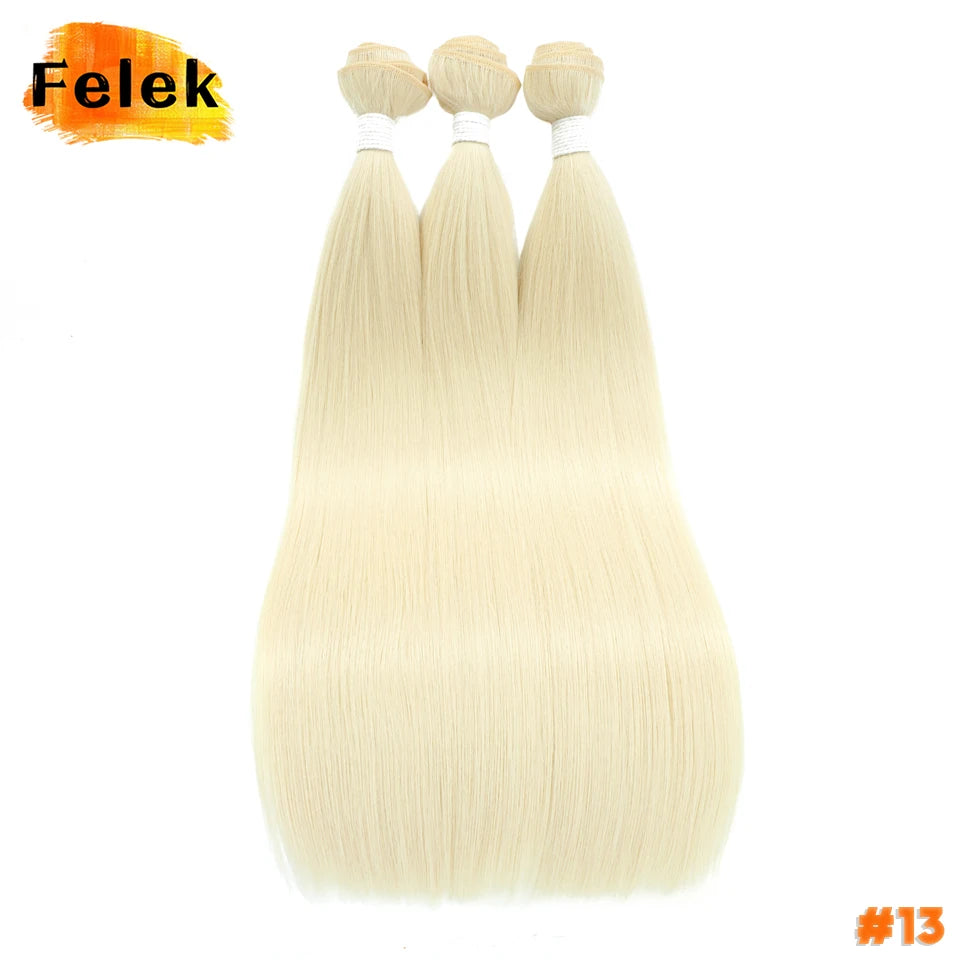 1Pc Straight Hair Bundles Synthetic Natural Hair Weaving 613 Blonde Bundles Hair Extensions Ombre Brown Red Weave Long Fake Hair