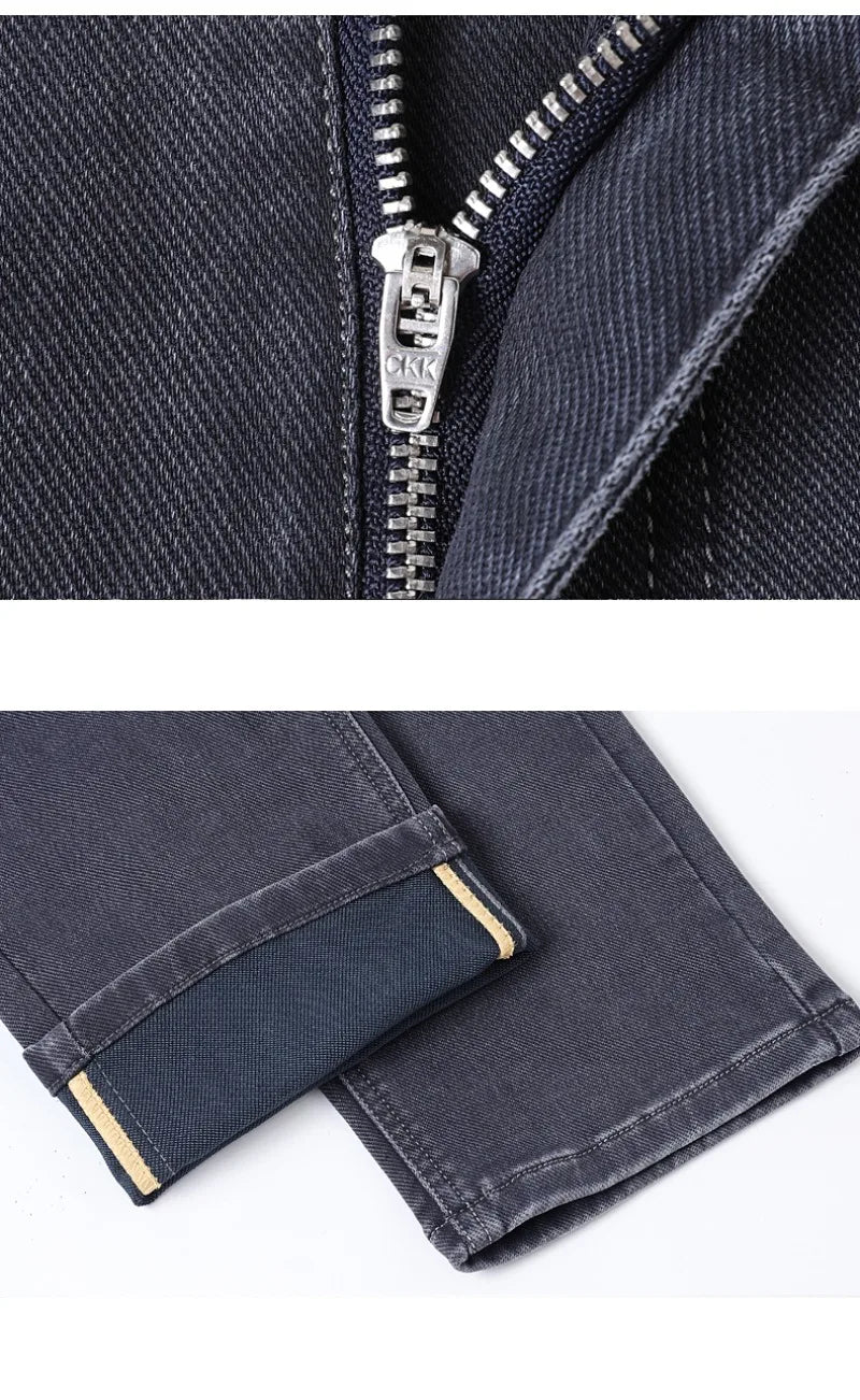 Gray Jeans Men's Fashion Spring Autumn Casual Elastic Trousers Classic Straight Business Work Vintage Washed Denim Pants