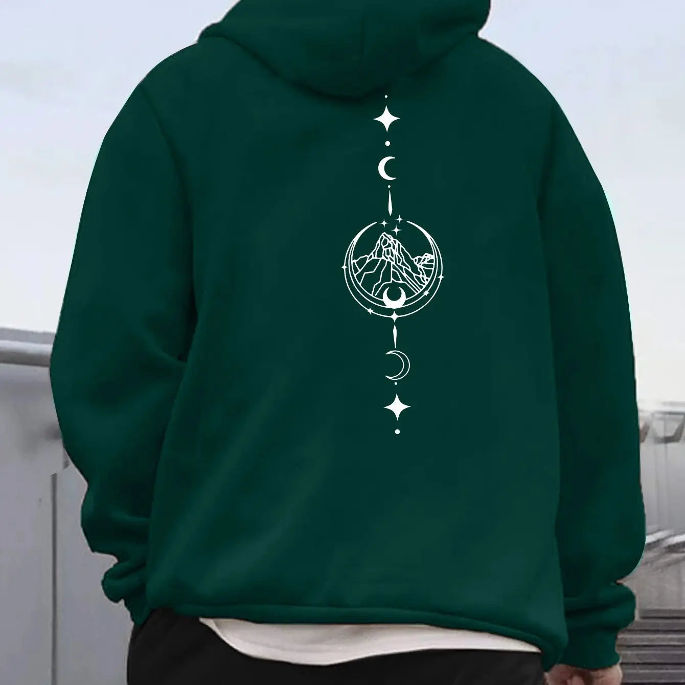 Men's autumn and winter casual fashion loose geometric print long sleeved hooded sweatshirt warm pullover BAZAARHUBO
