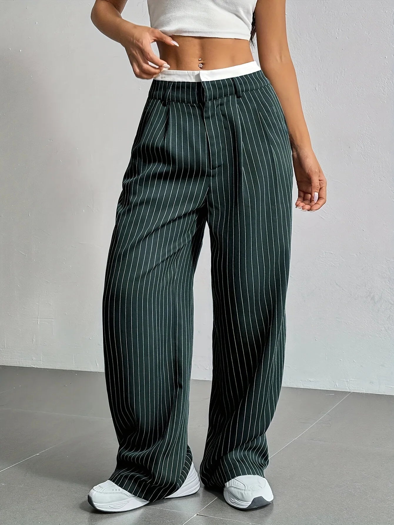 Fashion Pants Women's Stripe Straight Pants 2024 Autumn Winter High Waisted Casual Suit Pants Office Lady Women Trousers Bottoms BAZAARHUBO