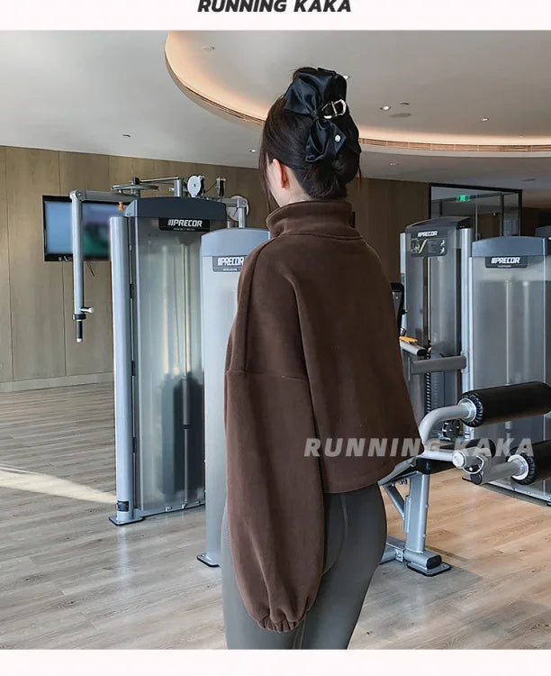 Women Loose Cropped Jacket Loose Zipper Sweatshirt Y2k Long Sleeve Coat Cardigan Sportswear Streetwear Drawstring Tops Clothing