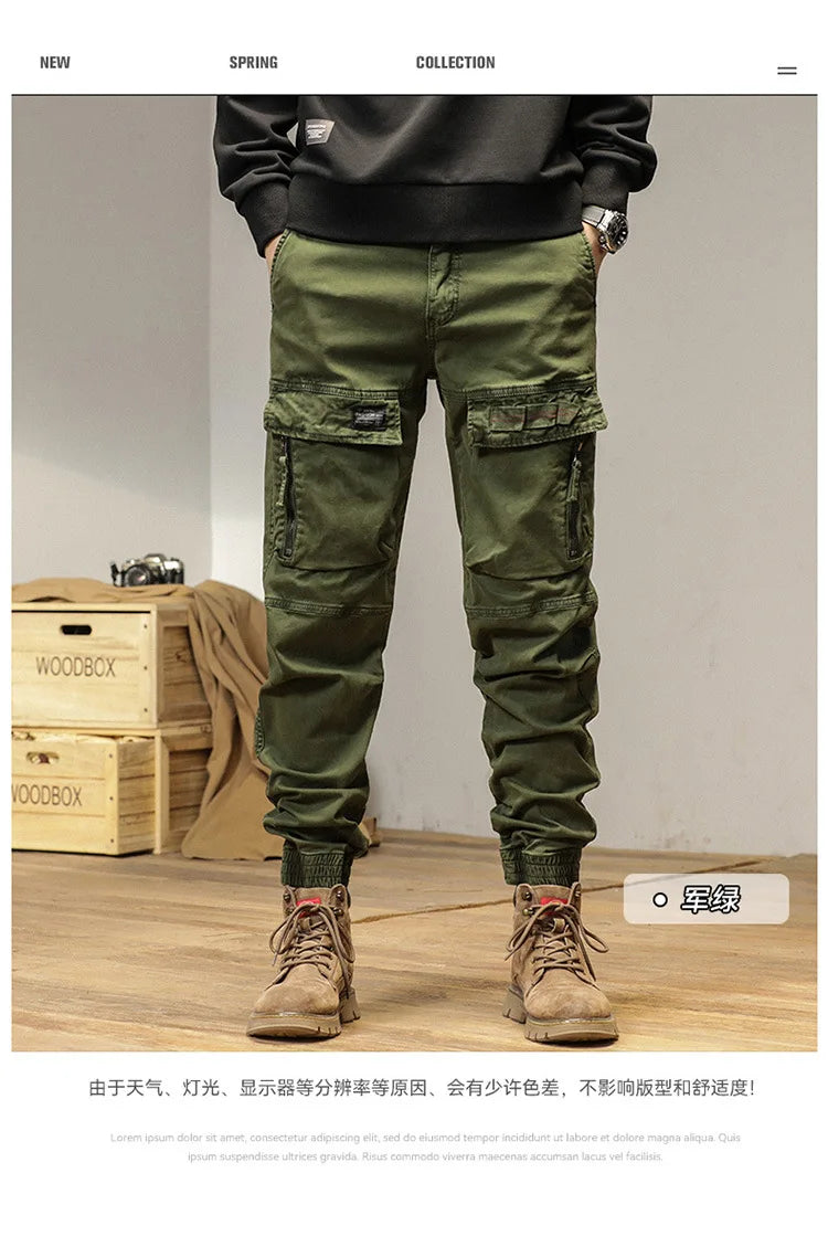 The new men's American retro sporty design in 2025 features multi-pocket, versatile drawstring work pants and stretch trousers