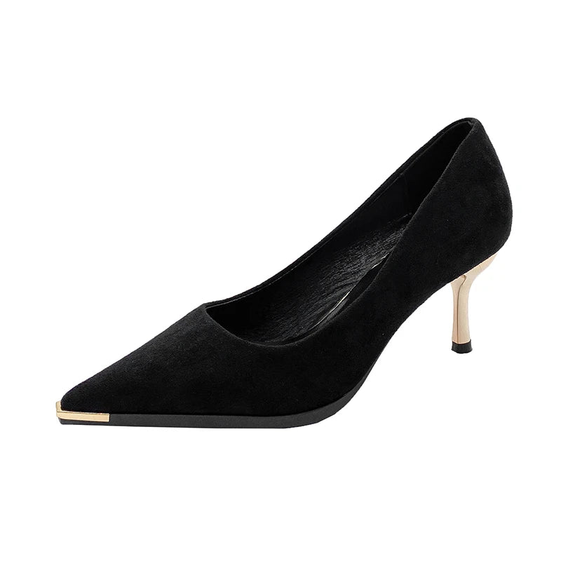 NEW Women's Style Banquet Fashion Light Luxury 6 8cm High Heels Pumps Stiletto Metal Pointed Suede Single Fashion Casual comfort