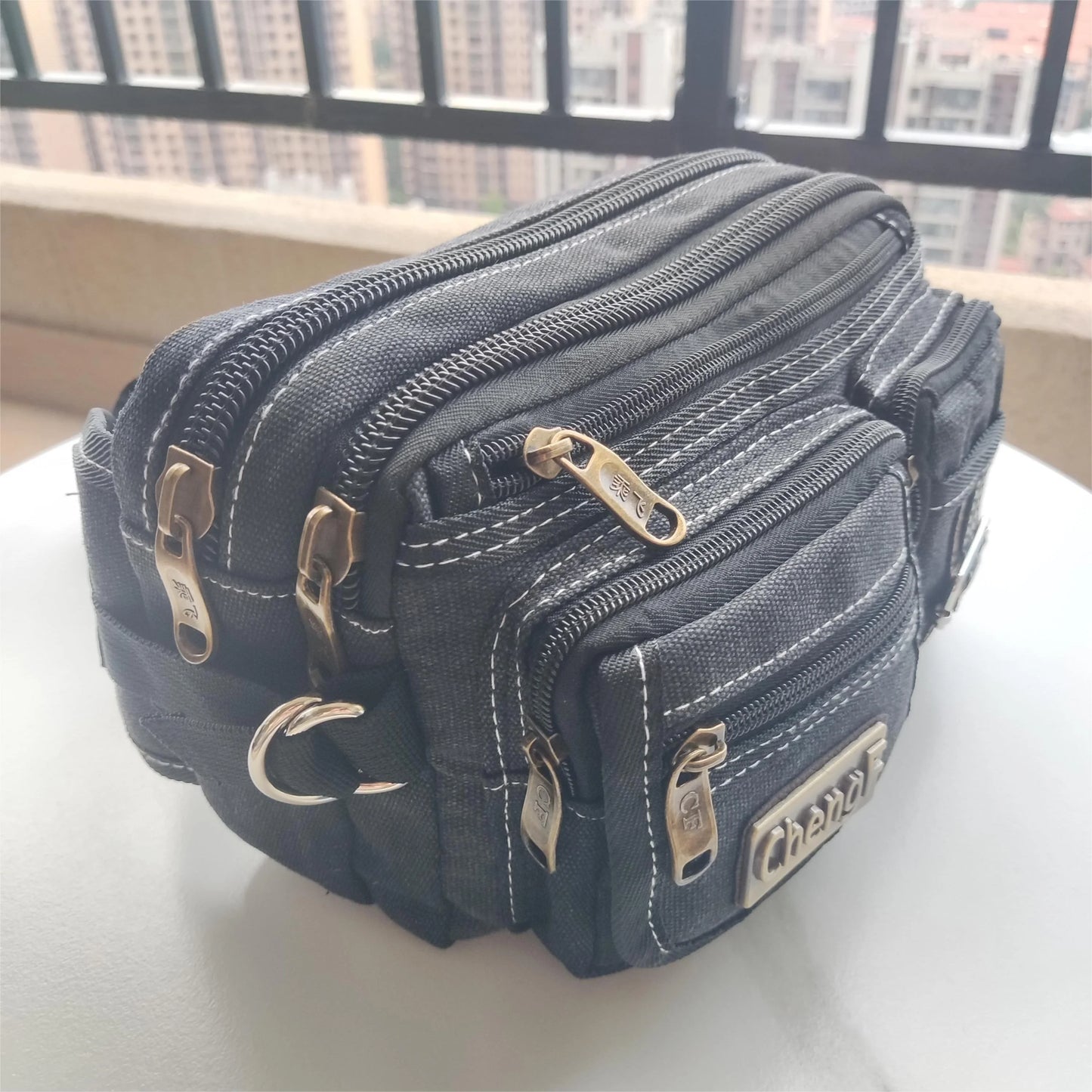 Fashionable Multi Layer Zipper Waist Bag Fanny Pack, Canvas Retro Basic Chest Crossbody Bag Men's Sports Running Phone Pocket